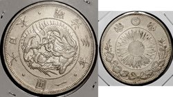 Japan; Old type 1 Yen Silver JNDA01-9. 1870. . AU. 26.96g. 0.9. 38.58mm. toned