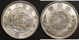 Japan; Old type 1 Yen Silver JNDA01-9. 1870. . UNC-. 26.96g. 0.9. 38.58mm. Scratches