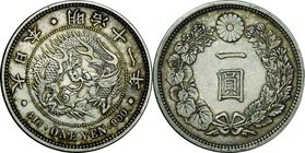 Japan; New type 1 Yen Silver Large size JNDA01-10. 1878. . EF. 26.96g. 0.9. 38.60mm. toned