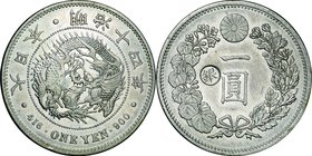 Japan; New type 1 Yen Silver Large size JNDA01-10 Left Counterstamp Silver in Japanese. 1881. . EF+. 26.96g. 0.9. 38.60mm.