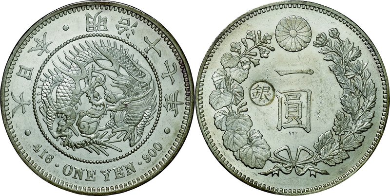 Japan; New type 1 Yen Silver Large size JNDA01-10 Left Counterstamp Silver in Ja...