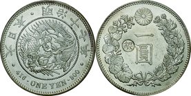 Japan; New type 1 Yen Silver Large size JNDA01-10 Left Counterstamp Silver in Japanese. 1884. . Prooflike UNC. 26.96g. 0.9. 38.60mm.
