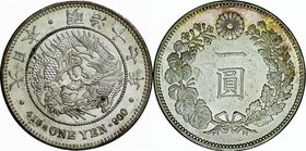 Japan; New type 1 Yen Silver Large size JNDA01-10. 1884. . AU. 26.96g. 0.9. 38.60mm. toned