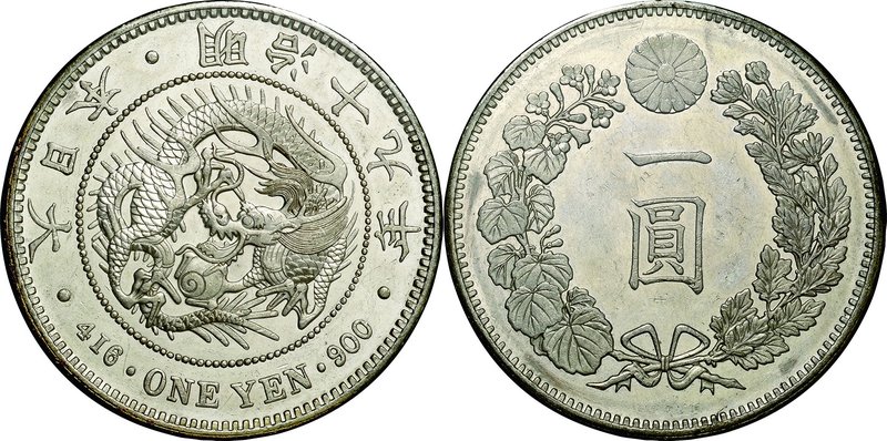 Japan; New type 1 Yen Silver Large size JNDA01-10 Early Variety. 1886. . UNC. 26...