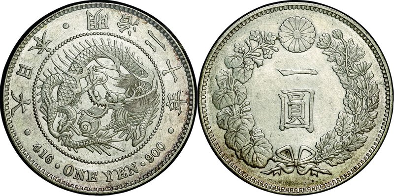 Japan; New type 1 Yen Silver Large size JNDA01-10. 1887. . EF. 26.96g. 0.9. 38.6...
