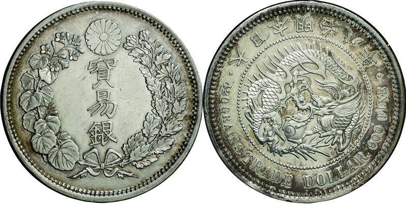 Japan; Trade Dollar Silver JNDA01-12. 1875. . AU. 27.22g. 0.9. 38.58mm. toned w/...