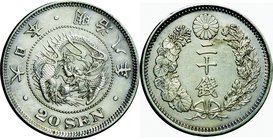Japan; Dragon 20 Sen Silver JNDA01-21 Late Variety. 1875. . VF. 5.39g. 0.8. 23.50mm.
