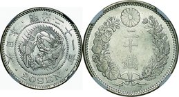 Japan; Dragon 20 Sen Silver JNDA01-21 Rare Date. 1888. NGC MS64. UNC. 5.39g. 0.8. 23.50mm.