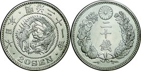 Japan; Dragon 20 Sen Silver JNDA01-21 Rare Date. 1888. . AU. 5.39g. 0.8. 23.50mm.