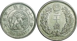 Japan; Dragon 20 Sen Silver JNDA01-21 Rare Date. 1900. . AU. 5.39g. 0.8. 23.50mm.