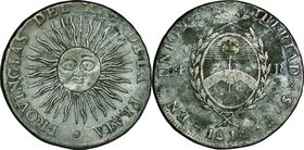 Andorra; Radiant Sun with Face Silver 4 Reales. 1815. . F. 13.53g. 0.896. . KM4 toned
