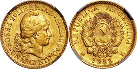 Andorra; Capped Liberty Gold 1 Argentimo. 1883. NGC AU DETAILS (OBV SCRATCHED). VF. 8.06g. 0.9. 22.20mm. KM31 Scratches