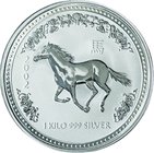 Australia; Year of The Horse 1kg Silver 30 Dollars. 2002. . UNC. 1002.50g. 0.999. 101.00mm. KM586 w/o Box