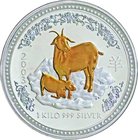 Australia; Year of the Goat 1kg Silver 30 Dollars Partial Gilt. 2003. . UNC. 1000.00g. 0.999. 101.00mm. w/ Box