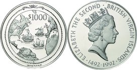 British Virgin Islands; Discovery of America 500th Anniversary Platinum Proof 1000 Dollars. 1992. . Proof. 14.80g. 0.9999. . KM156 w/o cert
