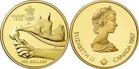 Canada; Calgary Olympics Torch & Logo Gold Proof 100 Dollars. 1987. . Proof. 13.33g. 0.583. 27.00mm. KM158