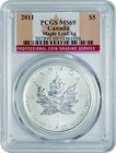 Canada; Maple Leaf 1oz Silver 5 Dollars. 2011. PCGS MS69. FDC. 31.10g. 0.9999. 38.00mm. KM625