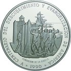 Dominican Republic; 500th Anniversary of Discovery and Evangelization America Silver Proof 100 Peso. 1990. . Proof. 155.50g. 0.999. 65.00mm. KM78 w/o ...