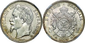 France; Napoleon III Laureate Head Silver 5 Francs. 1867. NGC AU DETAILS SURFACE HAIRLINES. EF. 25.00g. 0.9. 37.70mm. KM799.1