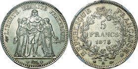 France; Hercules Silver 5 Francs. 1873. NGC AU58. EF+. 25.00g. 0.9. 37.00mm. KM820.1 toned