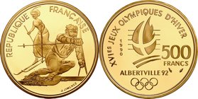 France; Albertville Olympics Slalom skiers Gold Proof 500 Francs. 1990. . Proof. 17.00g. 0.92. 31.00mm. KM988