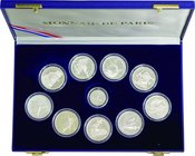 France; Albertville Olympics Silver 100 Francs 9-Coin Proof Set. 1989. . Proof. 22.20g. 0.9. 37.00mm. KMPS6