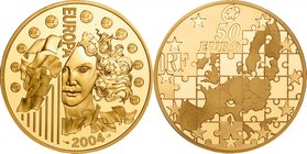 France; Europa 2004 Enlargement of the European Union Gold Proof 50 Euro. 2004. . Proof. 31.10g. 0.999. 37.00mm. KM1394