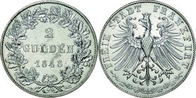 German Steates(Frankfurt); Crowned Eagle Silver 2 Gulden. 1848. . EF. 21.21g. 0.9. . KM333
