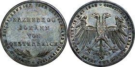 German Steates(Frankfurt); Archduke Johann of Austria Elected as Vicar Silver 2 Gulden. 1848. . EF. 21.22g. 0.9. . KM338 toned