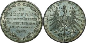 German Steates(Frankfurt); Centenary of Goethes Birth Silver 2 Gulden. 1849. . EF. 21.22g. 0.9. 36.10mm. KM343
