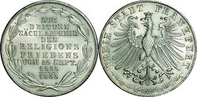 German Steates(Frankfurt); 300th Anniversary of Religious Peace Silver 2 Gulden. 1855. . AU. 21.22g. 0.9. 36.10mm. KM353