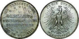 German Steates(Frankfurt); Shiller Centennial Silver 1 Thaler. 1859. . VF-EF. 18.52g. 0.9. . KM359