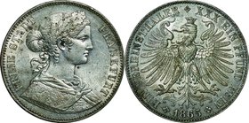 German Steates(Frankfurt); Frenconia Silver 1 Thaler. 1865. . VF-EF. 18.52g. 0.9. 33.00mm. KM370 toned