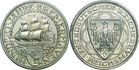 German-Weimarer Republik; 100th Anniversary of Bremerhaven Silver 5 Mark. 1927. PCGS PR64. Proof. 25.00g. 0.5. 30.00mm. KM56