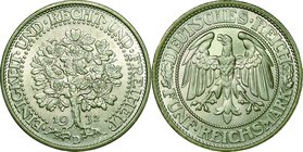 German-Weimarer Republik; Oak Tree Silver Proof 5 Mark. 1932. . AU. . . . KM56
