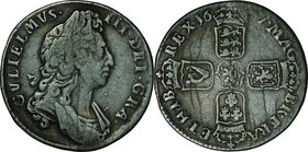 Great Britain; William III Silver Shilling. 1697. . F. . . . KM497.5(参考) Year and Mint mark is worn down toned