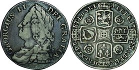 Great Britain; George II Silver Shilling. 1743. . F. 6.02g. 0.925. . KM583.1 toned