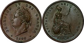 Great Britain; George IV Copper Penny. 1826. . EF. . . . KM693 Discolored