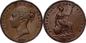Great Britain; Victoria Young Head Copper Penny. 1858. . VF. . . . KM739 Edge dent　Discolored
