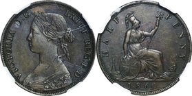 Great Britain; Victoria/Britannia Seated Bronze Four Berries in wreath 1/2 Penny. 1860. NGC AU53 BN. EF. 5.70g. . 25.00mm. KM748.2