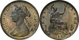 Great Britain; Victoria/Britannia Seated Bronze 1/2 Penny. 1887. . UNC. 5.40g. . . KM754 Discolored