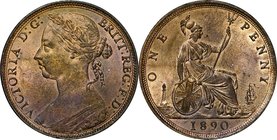 Great Britain; Victoria/Britannia Seated Bronze Penny. 1890. . UNC. 8.80g. . 31.00mm. KM755 Discolored