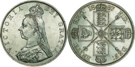 Great Britain; Victoria Jubilee Head Silver Double Florin (Roman). 1887. . EF. 22.62g. 0.925. 36.10mm. KM763