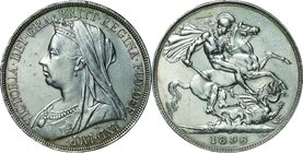 Great Britain; Victoria Old 1 Crown Silver LX Edge. 1896. . EF. 28.27g. 0.925. 38.70mm. KM783