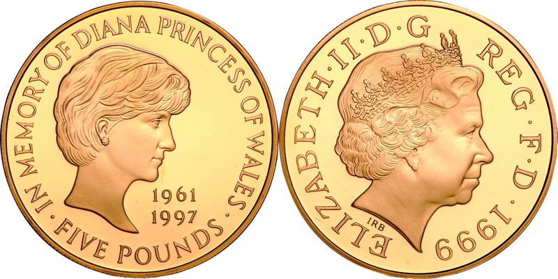 Great Britain; In Memory of Diana-Princess of Wales Gold Proof 5 Pounds. 1999. ....