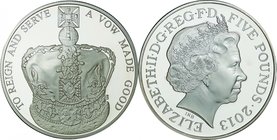 Great Britain; Elizabeth II The Diamond Jubilee Silver Proof 5 Pounds. 2013. . Proof. 28.28g. 0.925. 38.61mm. KM1242a w/ Box