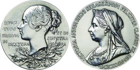 Great Britain; Queen Victoria Diamond Jubilee Old/Young Head Silver Medal 2-Pieces. 1897. . VF. . . . Large one: w/ Box w/o Cert Cleaned Small one: w/...
