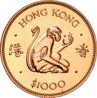 Hong Kong; Year of the Monkey Gold 1000 Dollars. 1980. . UNC. 15.97g. 0.917. 28.40mm. KM47 w/o Box and Cert