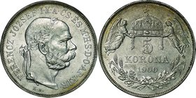 Hangary; Franz Joseph I Silver 5 Korona. 1900. . AU. 24.00g. 0.9. 36.00mm. KM488