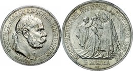 Hangary; Franz Joseph I 40th Anniversary of Coronation Silver 5 Korona. 1907. PCGS MS64. UNC. . . . KM489